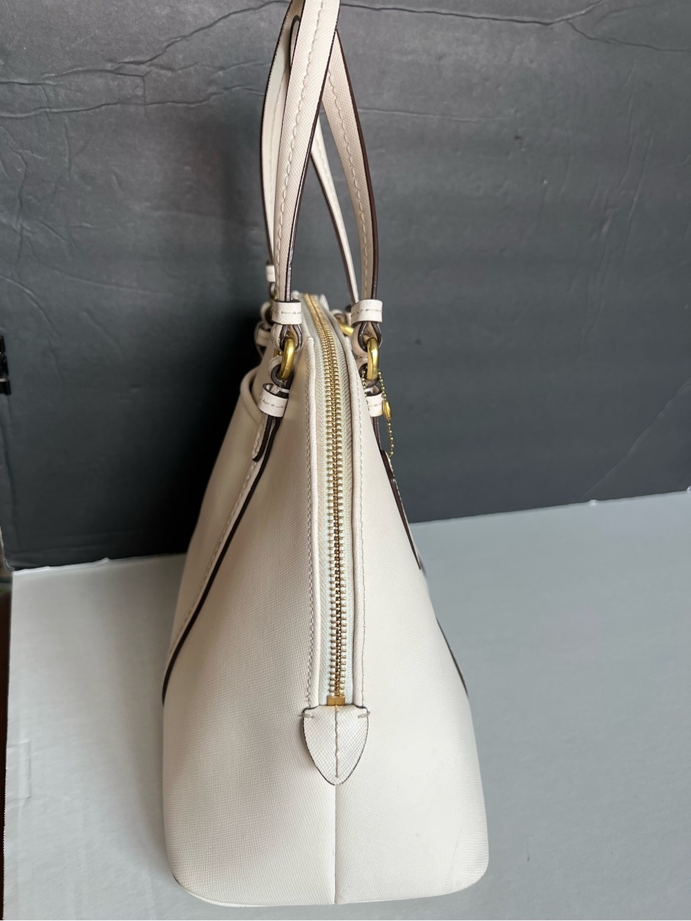 Coach Peyton Cora Satchel Bag Beige Sand Saffiano Leather # F25671 - Picture 8 of 16